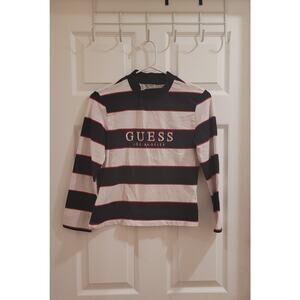 GUESS Originals mock neck t shirt striped logo long sleeve MED SEE MEASUREMENTS
